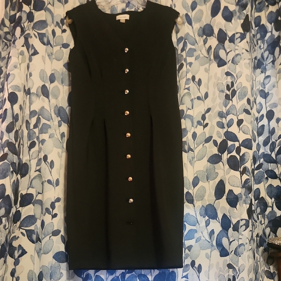 Calvin Klein Elegant Black Bodycon Dress With Gold Toned Buttons Size 6 - Picture 1 of 5
